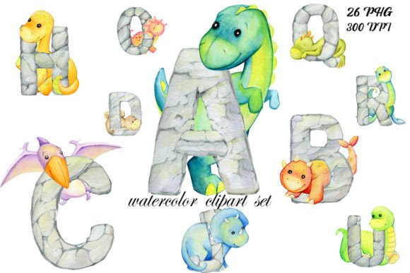 Cute Dinosaurs Watercolor Letters, Dino: A Creative Resource for Designers and Parents